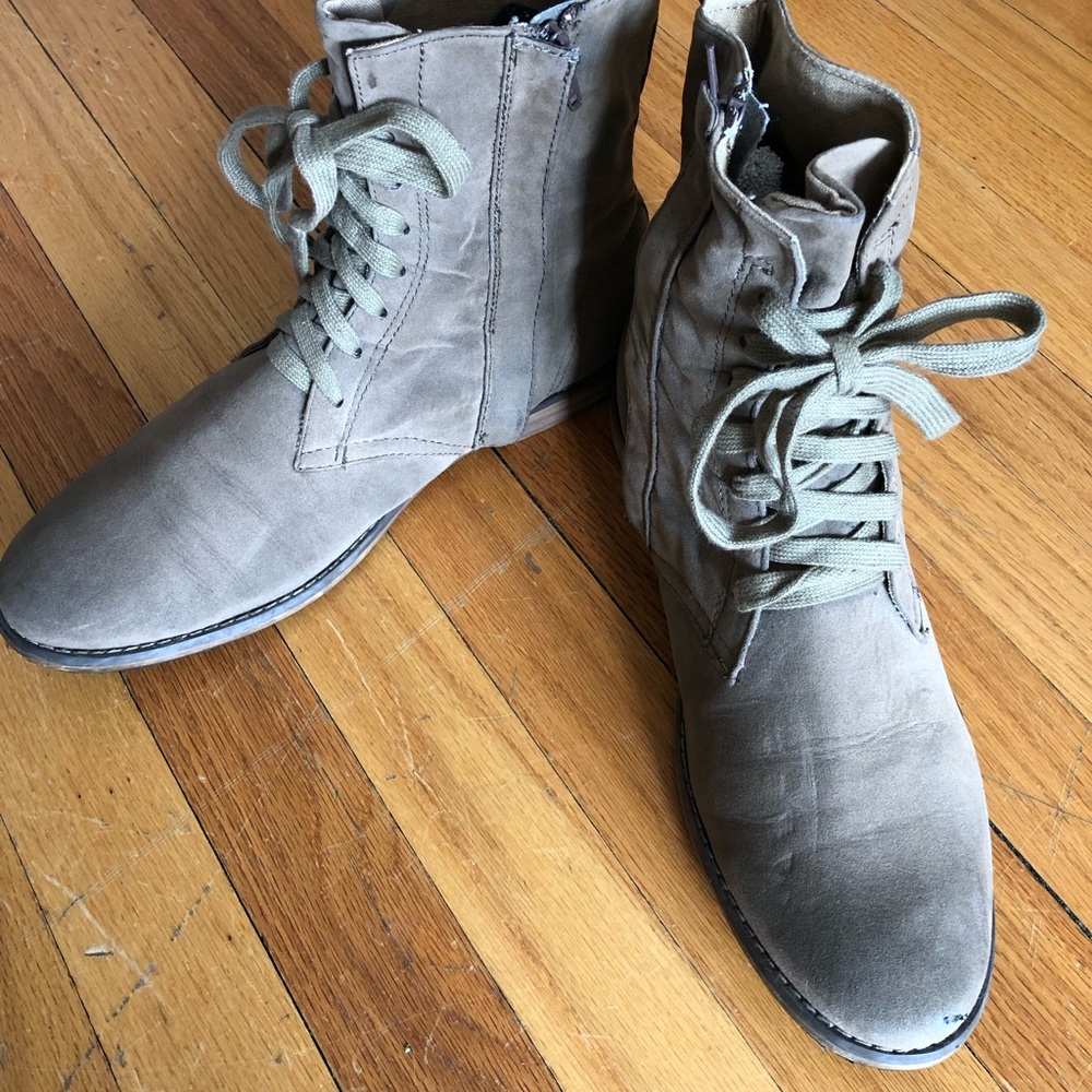 Tan Side Zip Faux Suede Military style boot